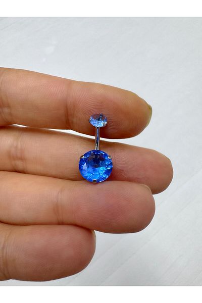 Arescollection Surgical Steel Big (10 mm) Blue Zircon Stone Belly Piercing