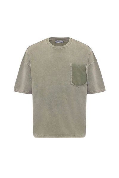 Vamos Oversize T-Shirt - Χακί με λεπτομέρεια πλυμένη με τσέπη