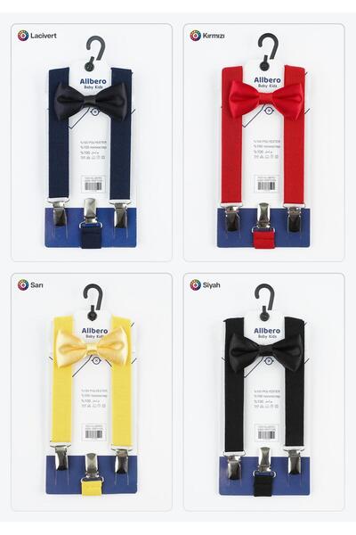 Baby Clime Erkek Çocuk İçin Saks Mavisi Papyon Pantolon Askı Seti 1-9 Yaş Düğün Parti Doğum Günü