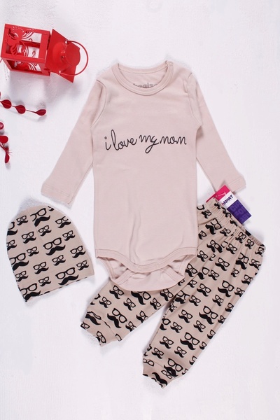 belle vista طقم طفل رضيع مكون من 3 قطع بنمط نظارات الشارب