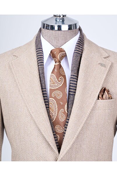 TerziAdemAltun Ανδρικό μονόπαλτο μπεζ μονόπαλτο σακάκι ιταλικού στυλ slim fit T13580