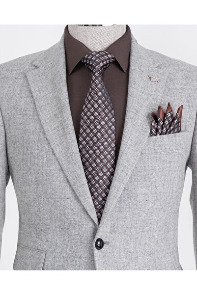 TerziAdemAltun Italian Style Slim Fit Mono Collar Men's Single Jacket Gray T13348