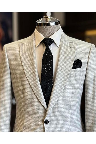 TerziAdemAltun Jachetă pentru bărbați în stil italian slim fit cu model picioare de găină gri T12544