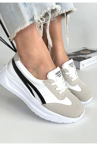 Erbilden Zitta White Skin Black Detailed Sports Shoes