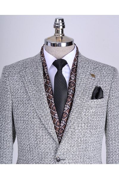 TerziAdemAltun Ανδρικό παλτό slim fit ιταλικού στυλ γκρι T13435