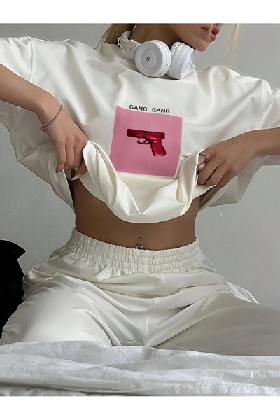 OVER HEAD Tricou supradimensionat cu imprimeu Gang Gang pentru femei