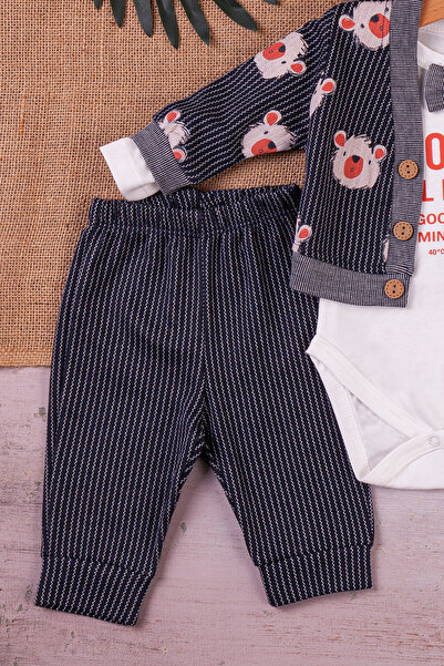 Eng 3-Piece Baby Boy Set with Bow Tie and Bear Striped Model Jacket