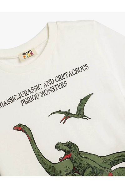 Koton Μπλουζάκι Dinosaur T-shirt με κοντό μανίκι εκρού για αγόρι 5skb10057tk