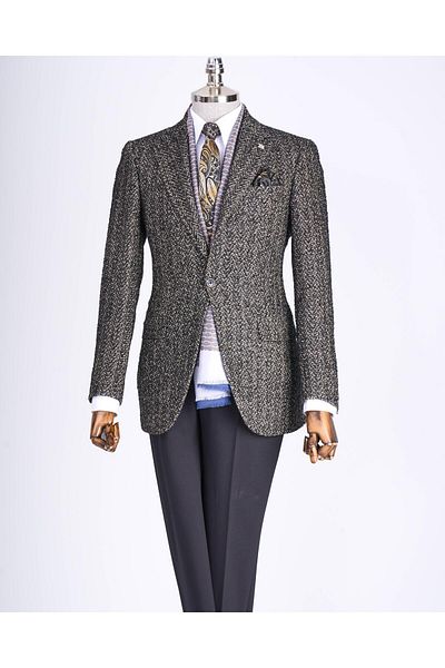 TerziAdemAltun Jachetă unică pentru bărbați, în stil italian, slim fit, cu guler mono, maro T13595
