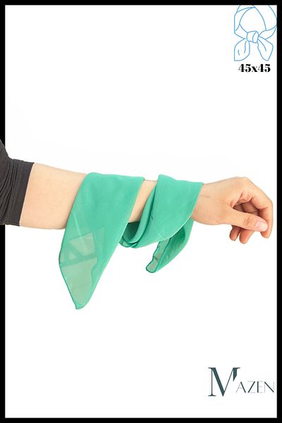 MAZEN Turquoise Green Chiffon Scarf 45X45 Cross, Bag, Wrist and Neck Accessory