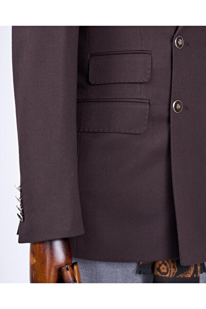 TerziAdemAltun Ανδρικό παλτό ιταλικού στυλ slim fit με διπλό μυτερό γιακά καφέ T13294