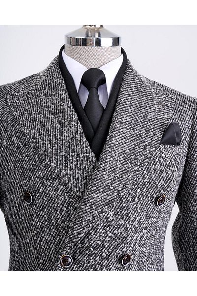 TerziAdemAltun Italian Style Slim Fit Double Breasted Men's Single Jacket Black T13352