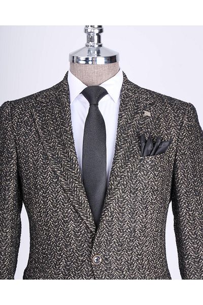 TerziAdemAltun Jachetă pentru bărbați în stil italian slim fit cu model picior de gală neagră T13433