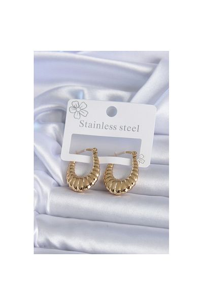 Skygo 316L Steel Gold Color Embroidered Hoop Model Women's Earrings - Tj-Bkp7890