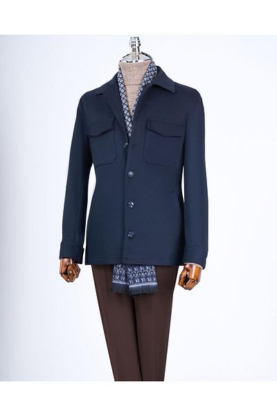 TerziAdemAltun Ανδρικό μπουφάν με μπλέ Navy Slim Fit ιταλικού στυλ - T13479