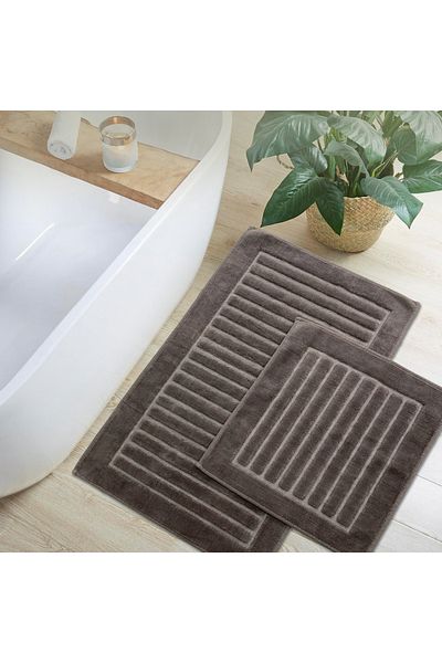 Bonny Home Σετ χαλιών μπάνιου και σετ τουαλέτας από βαμβακερό καφέ 2 τεμαχίων