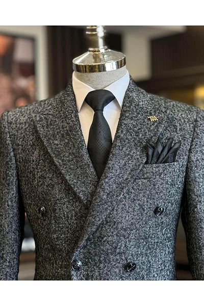TerziAdemAltun Jachetă pentru bărbați în stil italian slim fit cu buzunar dublu, neagră T11259