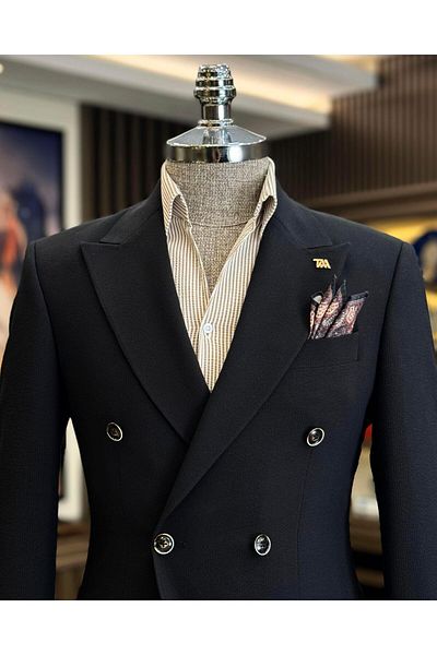TerziAdemAltun Jachetă pentru bărbați în stil italian slim fit la două piept negru T12226