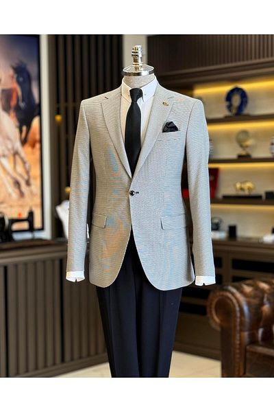 TerziAdemAltun Jachetă pentru bărbați în stil italian slim fit cu model picioare de găină neagră T12627