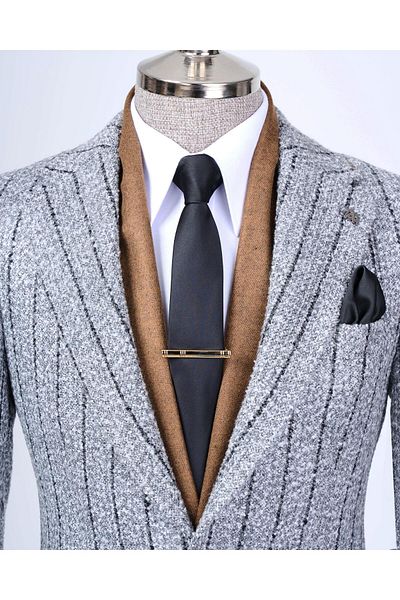 TerziAdemAltun Jachetă pentru bărbați, slim fit, mono guler, în stil italian, gri T13593