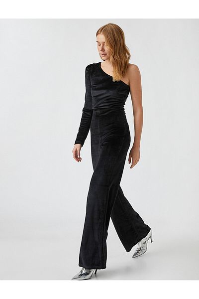 Koton Velvet One Shoulder Detailed Jumpsuit