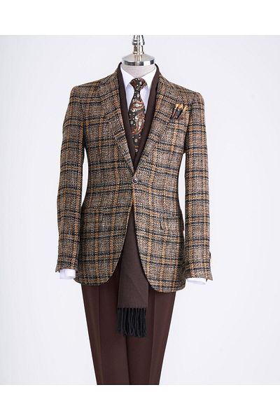 TerziAdemAltun Italian Style Slim Fit Plaid Men's Single Jacket Black T13351