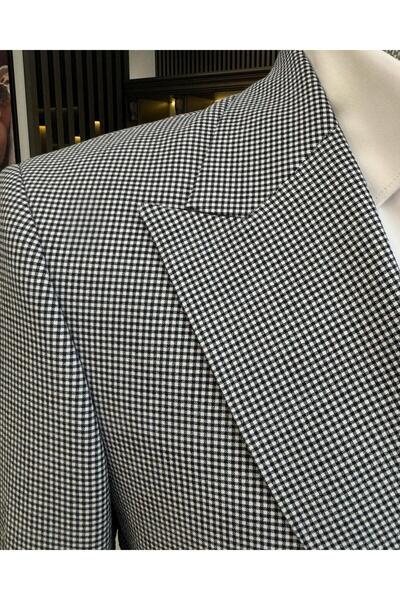 TerziAdemAltun Italian Style Slim Fit Double Breasted Men's Jacket Black T12227