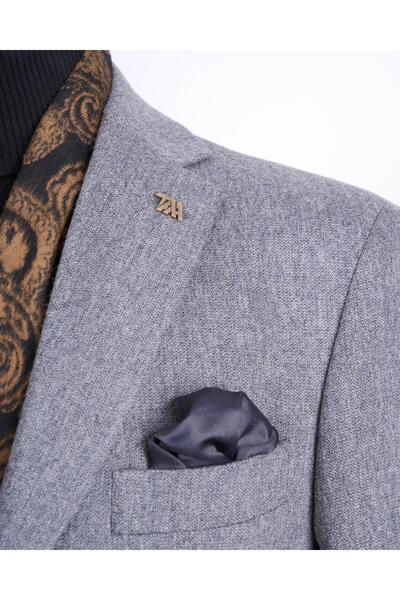 TerziAdemAltun Italian Style Slim Fit 4 Drop Mono Collar Men's Single Jacket Gray T13508