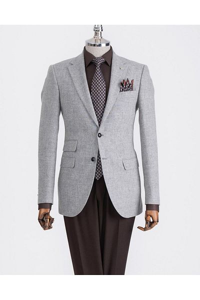 TerziAdemAltun Italian Style Slim Fit Mono Collar Men's Single Jacket Gray T13348