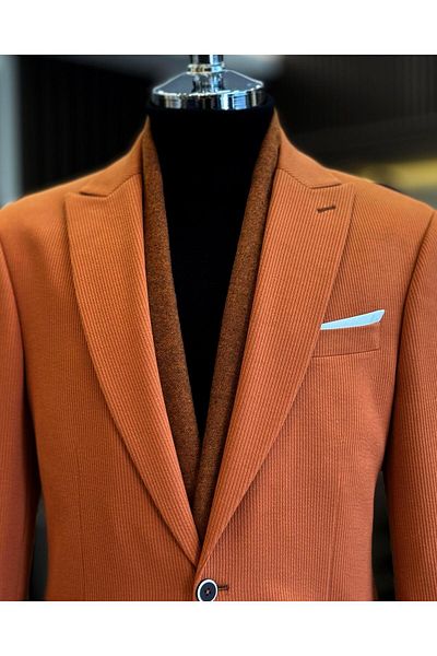 TerziAdemAltun Jachetă pentru bărbați, portocaliu, slim fit, în stil italian - T13395