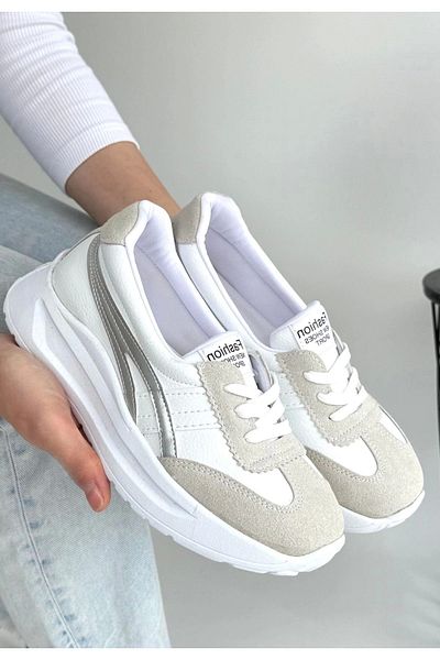 Erbilden Zitta White Skin Gray Detailed Sports Shoes