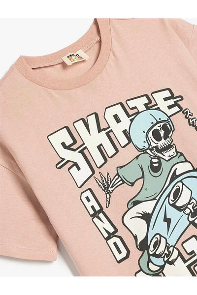 Koton Skateboard Printed Crew Neck Short Sleeve Pink Boy's T-Shirt 5Skb10044Tk