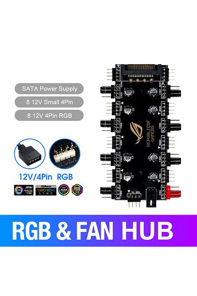 ALLOYSEED موزع 12 فولت 4 سنون SATA 5 فولت/3 سنون ARGB 4 سنون PWM HUB من 1 إلى 8 طرق متعدد التوزيع لشريط LED للوحة الأم للكمبيوتر الشخصي