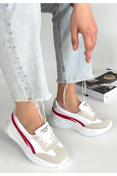 Erbilden Zitta White Skin Red Detailed Sports Shoes