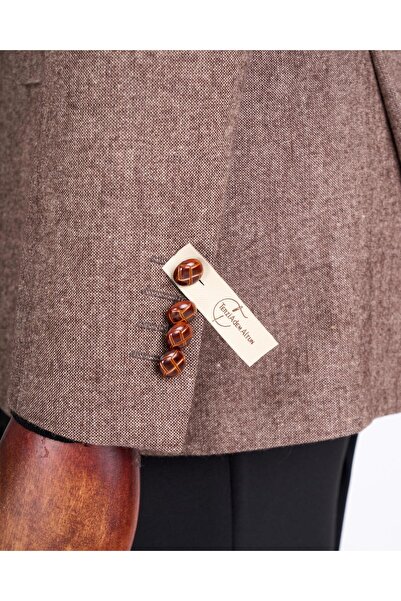 TerziAdemAltun Ανδρικό μονό μπουφάν καφέ T13347 με λεπτή εφαρμογή μονό γιακά ιταλικού στυλ