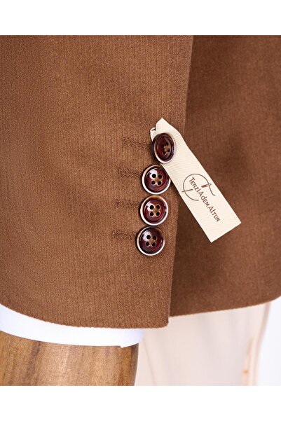 TerziAdemAltun Италиански стил, тясна кройка, кадифено мъжко сако, кафяво T13184