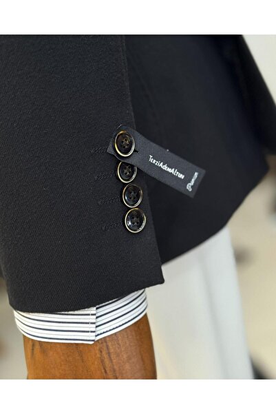 TerziAdemAltun Ανδρικό μαύρο μπουφάν με μονό γιακά τσέπη σε ιταλικό στυλ T10343