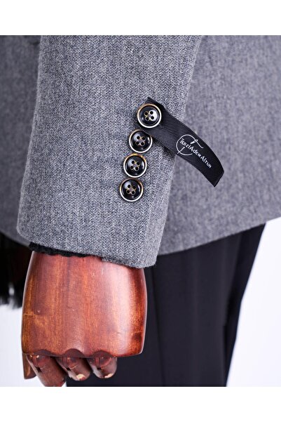 TerziAdemAltun Italian Style Slim Fit 4 Drop Mono Collar Men's Single Jacket Gray T13508