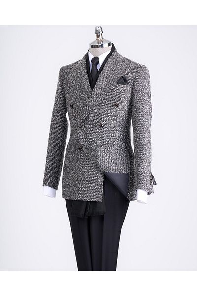 TerziAdemAltun Italian Style Slim Fit Double Breasted Men's Single Jacket Black T13352