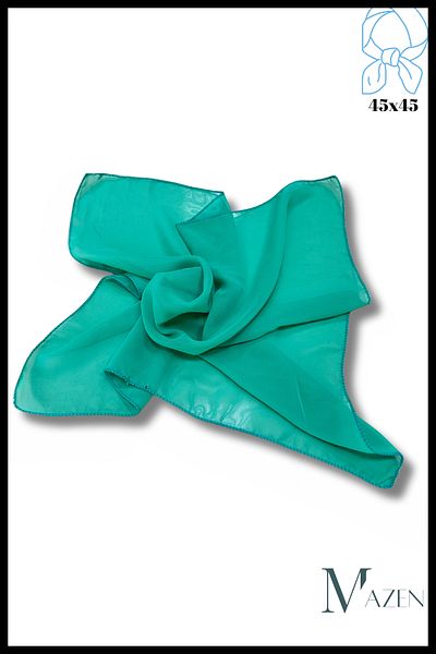 MAZEN Turquoise Green Chiffon Scarf 45X45 Cross, Bag, Wrist and Neck Accessory