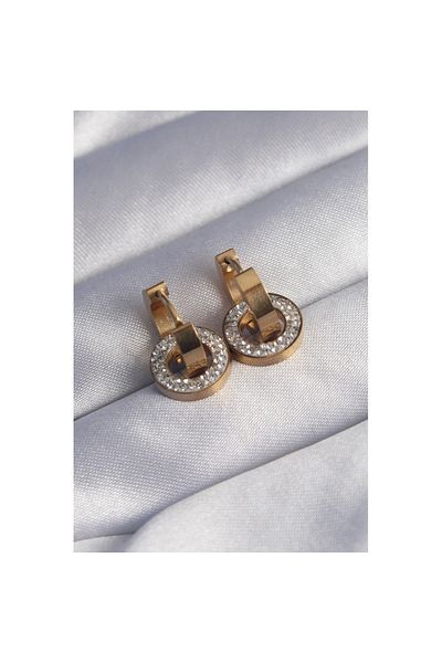 Skygo 316L Steel Gold Color Zircon Stone Interlocking Oval Earrings - Tj-Bkp9014