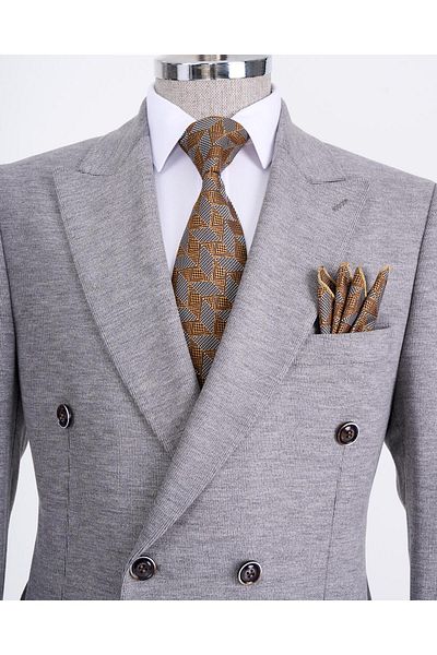 TerziAdemAltun Ανδρικό γκρι Slim Fit ιταλικό στυλ Kravuze μονό μπουφάν - T13336
