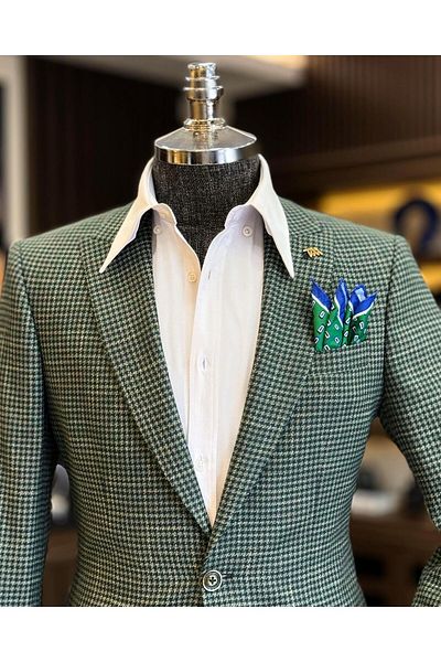 TerziAdemAltun Green Slim Fit Italian Style Men's Jacket - T12539