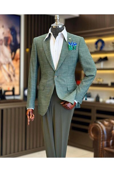 TerziAdemAltun Green Slim Fit Italian Style Men's Jacket - T12539