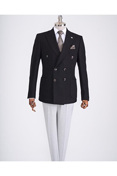 TerziAdemAltun Ανδρικό μονό μπουφάν μαύρο T13340 σε λεπτή εφαρμογή ιταλικού στυλ