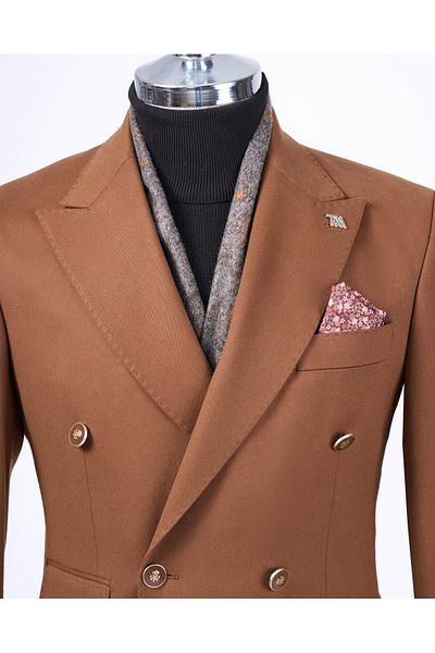 TerziAdemAltun Ανδρικό παλτό ιταλικού στυλ slim fit με διπλό μυτερό γιακά καφέ T13295