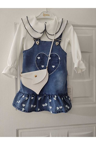 Lomix kids Heart Pattern Long Sleeve Bebe Collar Badi Bag Denim Gilet