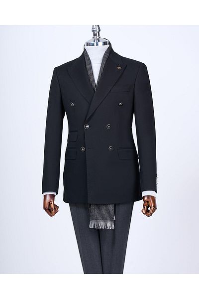 TerziAdemAltun Jachetă pentru bărbați, în stil italian, slim fit, cu rever cu vârf, neagră T13290