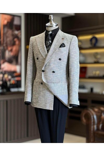 TerziAdemAltun Jachetă pentru bărbați în stil italian slim fit la două piept negru T10959