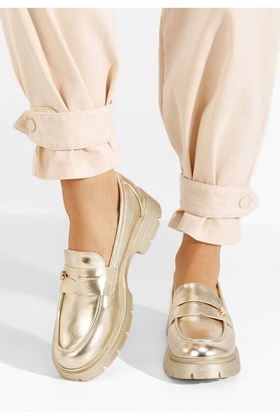 B T Shoes Mocasini cu talpa groasa Airesa aurii